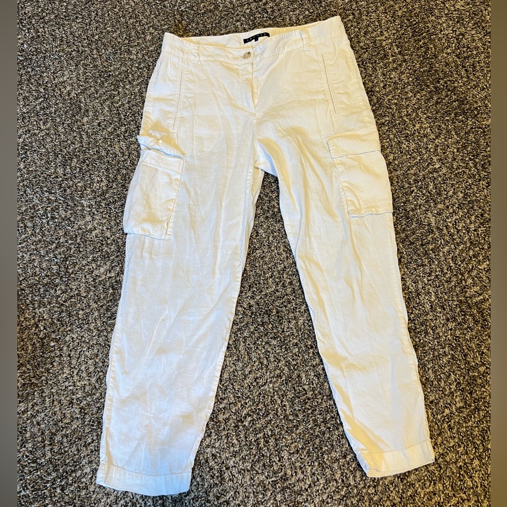 Theory White Linen Blend Cargo Cropped Pants Size 4
